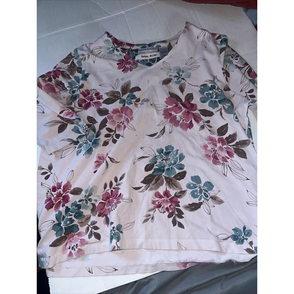 Women's ALFRED DUNNER 3/4 Length Sleeve Floral Top Shirt Size 1X Blouse Cotton